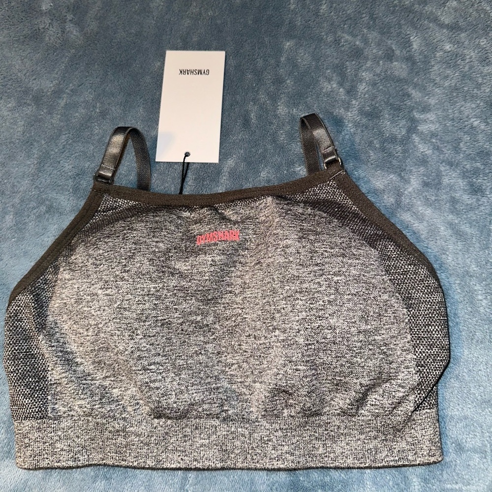 Gymshark Heather Gray Sports Bra with Pink Logo - Picture 9 of 9
